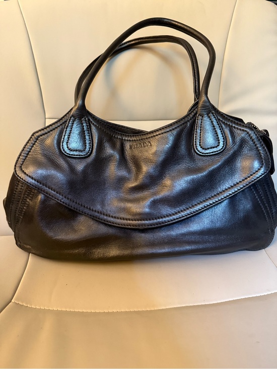 Prada Handbags - Prada Vintage Black Leather Flap Shoulder Bag Silver Hardware Authentic